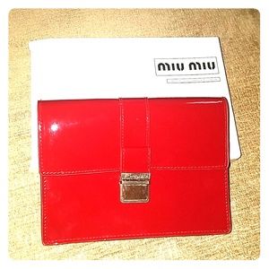 miu miu Grande Pochette red & gold clutch